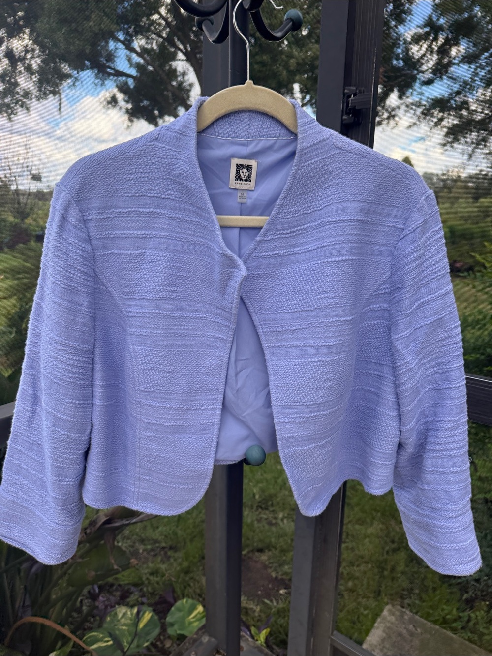 Anne Klein cotton blend Light Lavender Textured Cropped Jacket